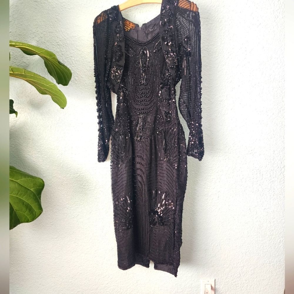 Eve's Allure vintage silk embellish sequins beads midi bolero style dress